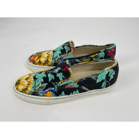 Polo Ralph Lauren Mytton Shoes Floral Canvas Slip On Sneakers Navy Size 11 Pony - Picture 1 of 13